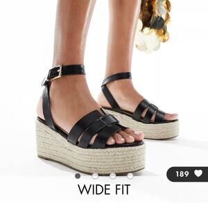 NIB RAID Harlene Plaftorm Espadrille Sandals 3” Heel Black size 8 Wide